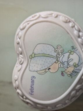 Precious Moments White Heart Trinket Dish with Scalloped Edge